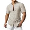 JOGAL - Camicia da uomo in lino a maniche corte, vestibilità normale, estiva, con abbottonatura Button Down, per il tempo libero, L