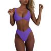 Geluboao Completo bikini da donna con scollatura a V, nodo frontale, push-up, perizoma a gamba alta, due pezzi, Viola scuro, M