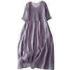 GHHZML Vestito Lino Donna Estivo Abito a Pieghe a Fisarmonica Anni '40, Stile Artistico, in Puro Colore, con Scollo a V, in Lino, Lungo, Sottile, da Donna, Stile retrò(Purple,L)