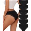 ALL OF SHE 6 Pezzi di Biancheria Intima da Donna in Cotone Brasiliano, Slip in Pizzo Morbido Hipster Sexy Panties Mutande da Donna morbide, Taglie Confezione,XXL