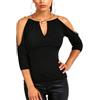 EMOTTOS Top Donna Unico con Maniche a 3/4, Maglietta Casual Allentata con Collo a V e Catena Mobile, Top Tunica con Maniche Lunghe a 3/4, T-Shirt Pullover(Black-S)