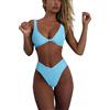 geluboao Bikini Set per Le Donne Solid V Neck Knot Front Push Up Gamba Alta Perizoma Due Pezzi Costume da Bagno, Azzurro, M