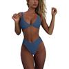 geluboao Bikini Set per Le Donne Solid V Neck Knot Front Push Up Gamba Alta Perizoma Due Pezzi Costume da Bagno, Blu Scuro, M