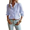 DSAoTeng Camicetta da donna a maniche lunghe con colletto a balze con volant e bottoni, scollo a lupetto, casual, elegante, a righe, top autunnale, abbigliamento da lavoro per ufficio, Blu, L