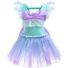 Lito Angels Children's Apparel Lito Angels Costume da Sirena per Bambine 2-10 Anni - Costume Intero con Maniche a Volant Iridescente Viola per Piscina Spiaggia Feste