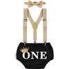 IZKIZF Wild One Outfit Boy 1st Birthday Cake Smash servizio fotografico abiti a righe frecce stampate Bloomers bretelle papillon, 007 Nero (Wild One), taglia unica