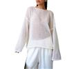 LIEROLYE Maglione In Maglia A Rete Trasparente Da Donna, Maglioni Oversize Leggero E Trasparente, Maglione Casual A Maniche Lunghe Con Motivo Traforato(White,L)