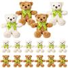 Xaztr Set di 16 orsacchiotti 25 cm, piccoli orsetti di peluche in marrone chiaro e bianco con fiocco, morbidi peluche per coccole, idee regalo e decorazioni per feste di compleanno, matrimonio