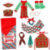 Yvocuyn Kit Elfo Natalizio - Accessori Mini Elfo con Sacco a Pelo Accappatoio Cappello Occhiali Benda sull'occhio Scialle Amaca, per Decorazioni per Bambole Stile 2