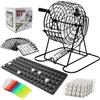 Weciau Bingo Gioco, Set da Bingo con 1 Tamburo, 2 Tavola da Gioco, 18 Biglietti, 75 Palline, 150 Chip, Tombola per Adulti, Feste, Festività ed Eventi, Dopo Cena, Natale, Nero