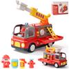 LTFIOON Camion dei Pompieri Giocattolo, con Luci e Suoni, Parti Rimovibili, Scala Girevole e Figura Pompiere, Giocattolo Montessori per Bambini e Bambine da 3 Anno
