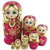 Winterworm Set 7 Pezzi Trecce Lunghe Ragazza Rosa Matrioska Bambole Babushka Bambole Tradizionali Russe di incastramento Regalo impilabile in Legno Regalo per Bambini
