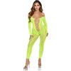Leg Avenue Tuta da donna senza cavallo a rete in pitone con dettaglio in pizzo finto, Verde fluorescente, taglia unica