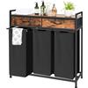Ollieroo Cesto portabiancheria a 3 sezioni, con ripiano e 2 cassetti, cesto portabiancheria da 180 l, carrello organizer per bucato, estraibile e rimovibile, in tessuto Oxford, marrone rustico e nero