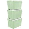 Cetomo 55L*3 Scatole di Stoccaggio con Coperchi, Contenitori in Plastica con Ruote, Clip On, Impilabili, Incastonabili, Organizzatore a Righe per Casa Ufficio, Verde, 55L-3 Pezzi