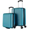 R.Leone Valigia 55x35x25 + 40X30X20cm Trolley Bagaglio a Mano 2 Ruota in ABS Wizzair Vueling Air Asia Air France ita airways KLM 318 (Verde Scuro, Valigia 55x35x25 + 40X30X20cm)