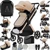MoLi Passeggino Trio, Passeggino 3 in 1 con Doppia Modalità Push Reversibile, Trio Neonati con Grande Navicella, Carrozzina per Neonati in Alluminio Pieghevole (V10 Beige)