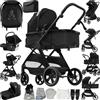 NADDLILY Passeggino Trio, Passeggino 3 in 1 con Spinta Reversibile a Due Vie, Trio Neonati con Accessori, Carrozzina per Neonati Design Portatile Pieghevole Un Clic (V10 Black)