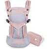 SONARIN Premium Traspirante Marsupio Neonati Ergonomico,Baby Carrier,Porta Bebè,Cappuccio Rimovibile,da neonato a bambino (0-48 mesi),Supporto per la Testa,Carico massimo 20 kg(Rosa)