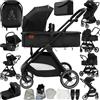 Magic ZC Passeggino Trio, Passeggino 3 in 1 con Spinta Reversibile a Due Vie, Trio Neonati con Accessori, Carrozzina per Neonati Design Portatile Pieghevole Un Clic (V10 Black)