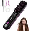 Veridius Spazzola riscaldante senza fili portatile mini raddrizzatore capelli corti barba con 3 temperature display LCD pettine lisciante ceramica anti-bruciore per viaggi ritocchi rapidi donna All Hair Type