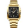 Silverora Orologi da uomo e da donna, rettangolari: 3 ATM, impermeabile, calendario, analogico, al quarzo, da uomo, regolabile, cinturino in acciaio inox, con scala romana, regali per uomini, Nero oro