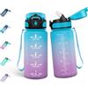 Mulbijeo Borraccia 500ML, Libre de BPA & A Prova di Perdita, Borraccia con Cannuccia, Reutilizables, Cantimplora Motivazionale, Cantimplora Palestra per Scuola, Blu-Viola