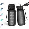Mulbijeo Borraccia 500ML, Libre de BPA & A Prova di Perdita, Borraccia con Cannuccia, Reutilizables, Cantimplora Motivazionale, Cantimplora Palestra per Scuola, Nero