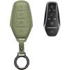 kwmobile Custodia Chiavi Vera Pelle Compatibile con BYD Atto 3 / Sealion / Han / Tang / Dolphin / Seal Custodia - Car Key Case con Anello Portachiavi - Accessori Auto - verde grigio