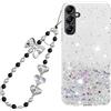 Rnrieyta Miagon Brillantini Cover per Samsung Galaxy S23 Fe,Bling Glitter Stelle Custodia Case Paraurti Trasparente con Perla Cuore Farfalla Anti-Smarrimento Cordino Fascino