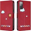 Rnrieyta Miagon per Samsung Galaxy A03S Cover,Custodia Cartone Nuvola Gatto Carino Portafoglio a Libro in PU Pelle Flip Cover con Porta Carte Chiusura Magnetica Case,Rosso