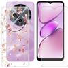 BUNALFaa Custodia per Oukitel C5 (6.52) + con Vetro Temperato Protezioni schermo, Case Antiurto Morbido Cover Clear Silicone Bumper Protettiva -Fiori di Carmine