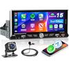 VECHTEL 2G 64G VECHTEL 6.9 Autoradio Bluetooth Android 15 Carplay Android Auto,EQ,con schermo IPS,Wifi GPS Navi,2USB/Type-C,RDS/FM Radio 2 din con Retrocamera AHD/Comandi al volante