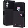 Rnrieyta Miagon per Samsung Galaxy A34 5G Cover,Custodia Cartone Cane Gatto Carino Portafoglio a Libro in PU Pelle Giuntato Flip Cover con Porta Carte Chiusura Magnetica Case,Grigio