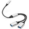 AIYEEN USB C Maschio a 2 USB Femmina Cavo Adattatore Splitter, Doppia Porta USB-A per Trasferimento/Ricarica Dati, Prolunga Extra Cavo di Alimentazione Diviso Dati per Auto/Laptop/Mac/PC (Argento)