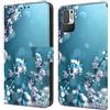 Rnrieyta Miagon Custodia Cover Case per Xiaomi Redmi Note 10 5G,Creativo Modello Pelle Portafoglio Libro Cuoio Flip Case con Porta Carte Magnetica Supporto,Blu Fiore