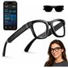 pmstuy Occhiali con Telecamera HD 8MP, Video, Traduzione in Tempo Reale, Assistente Vocale AI Riconoscimento AI Chiamate e Musica, Occhiali Smart Glasses Lenti Anti Luce Blu, Occhiali da sole Intercambiabili