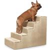 Velora Home&Living VELORA H&L Scala per Cani 5 Gradini Beige - Struttura in Legno Robusta, Rivestimento in Velluto, Scaletta Antiscivolo per Cani e Gatti, Accesso a Divano e Letto, Portata fino a 80 kg