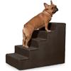 Velora Home&Living VELORA H&L Scala per Cani 5 Gradini Marrone scuro - Struttura in Legno Robusta, Rivestimento in Velluto, Scaletta Antiscivolo per Cani e Gatti, Accesso a Divano e Letto, Portata fino a 80 kg