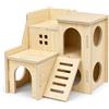 Ganwavo Casetta in Legno per criceti con rampa, Rifugio per porcellini d'india e cavie, Nascondiglio con Finestra di Ventilazione per gerbilli, Montaggio Senza Attrezzi per Piccoli roditori (Stile C)