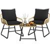 Soberine Set da Giardino 3 Pezzi in Rattan PE 2 Poltrone con Braccioli Cuscini e Tavolino in Vetro per Balcone Veranda Cortile Beige/Nero