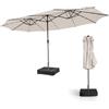 KOMFOTTEU Ombrellone da Giardino Doppio 450x260cm con Luci a LED, Manovella e Base, UPF 50+, Ombrellone Rettangolare da Balcone Pieghevole per Patio, Piscina, Cortile, Terrazzo (Beige)