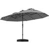 COSTWAY Ombrellone Doppio da Giardino 450 x 260 cm, con 48 Luci LED e Base, Ombrellone Rettangolare con Manovella, per Giardino Piscina Cortile (Grigio)