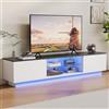HFASD Mobile TV 140 cm di lunghezza, mobile Tele bianco con LED, ripiani aperti in vetro, mobile TV moderno, supporto TV fino a 60, panca TV per soggiorno camera da letto