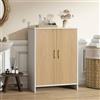 UYIHOME Mobile sottolavello, mobile da bagno, 30 x 60 x 80 cm, con doppia anta magnetica a costine, 2 ripiani regolabili, nero, mobiletto sottolavello, armadietto da bagno, bianco