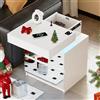 Vlsrka Comodino con Cassetto Nascosto, LED Comodino con Funzione di ricarica, Moderno Comodini con Serratura, per Camere da letto e Soggiorni, Cassetti con Specchio, 3 Colori Luce, in Legno, Bianco