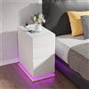 Lvhecforhm Comodino Stretto con Illuminazione LED, Stazione di Ricarica USB, 3 Cassetti - Moderno Bianco, Tavolo da Comodino Intelligente 50x30x63cm