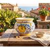 Mondocreazioni Cachepot Vaso in Ceramica siciliana Realizzato e Decorato a Mano Santo Stefano di Camastra Art. Fiore Limoni D 15