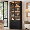 Yrxin Vetrina a LED, 60 x 40 x 160 cm, libreria e armadio multifunzione con vetro e scomparti aperti, cerniere a chiusura morbida, illuminazione LED multicolore, vetrina in vetro antipolvere