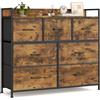 SONGMICS Cassettiera, Credenza, 7 Cassetti in Tessuto con Maniglie, Struttura in Metallo, Design Industriale, Marrone Vintage e Nero Inchiostro LTS137B01